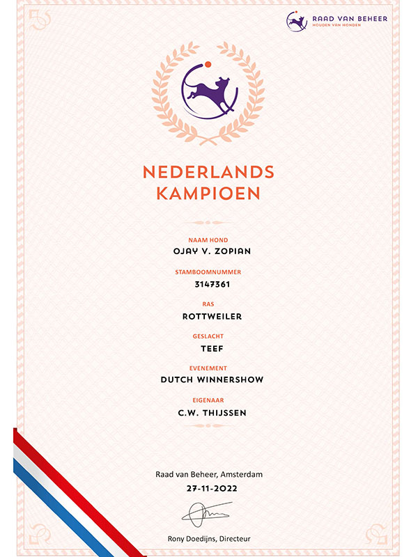 certificaat nederlands-kampioen-Ojay